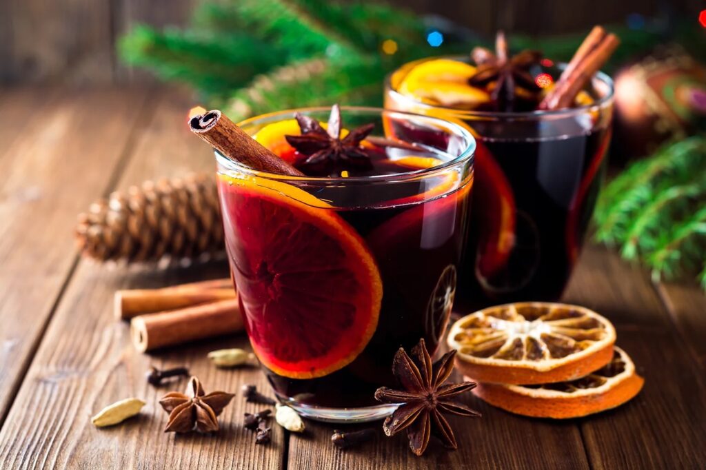 Glass of red festive beverage