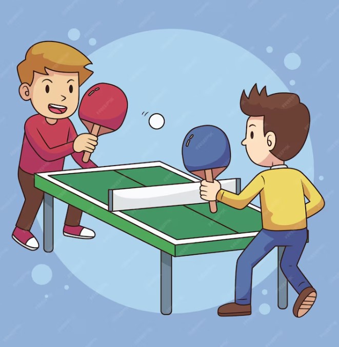 Cartoon 2 men playing table tennis